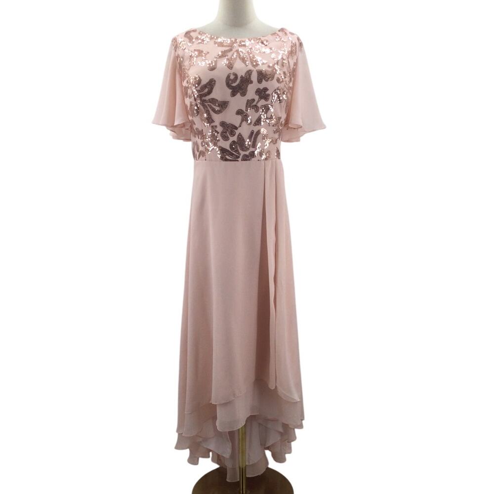 Chic Blush Maxi Dress with Sequin Accents